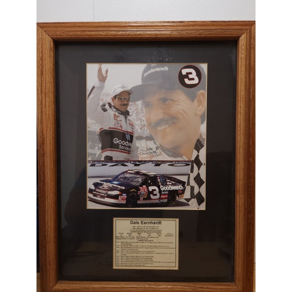 Dale Earnhardt Framed SR Wood Biography Picture History  Stats 3 Goodwrench